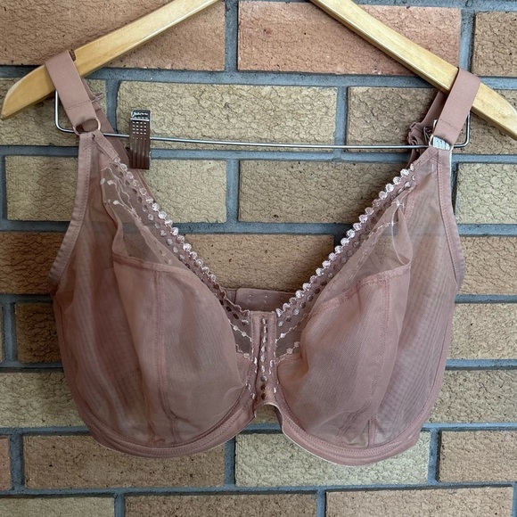 Elomi Matilda Full Figure Unlined Underwire Plunge Bra Tan/Pink Size 34L - Picture 2 of 4